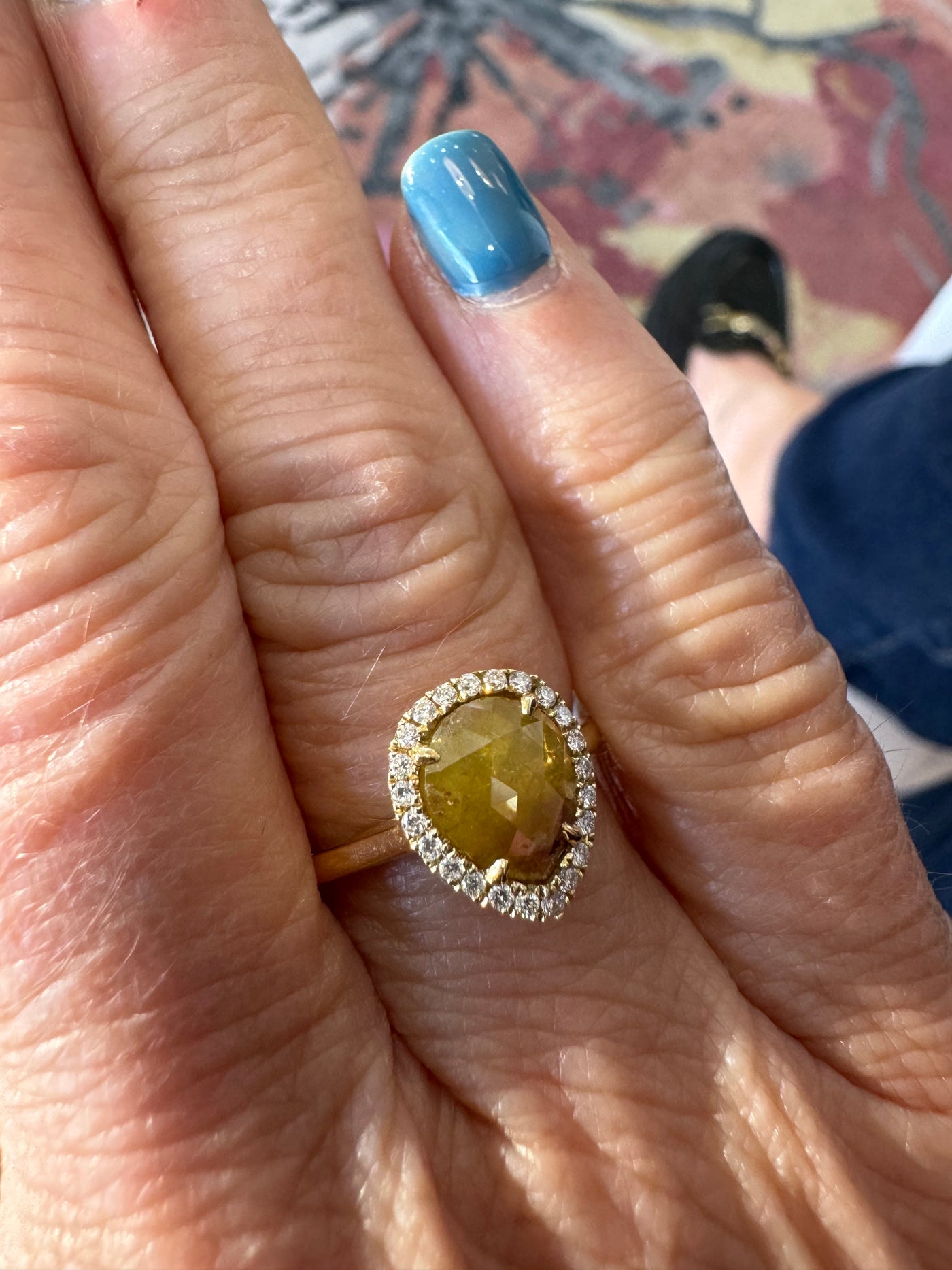 Rough Yellow Diamond Pear Ring