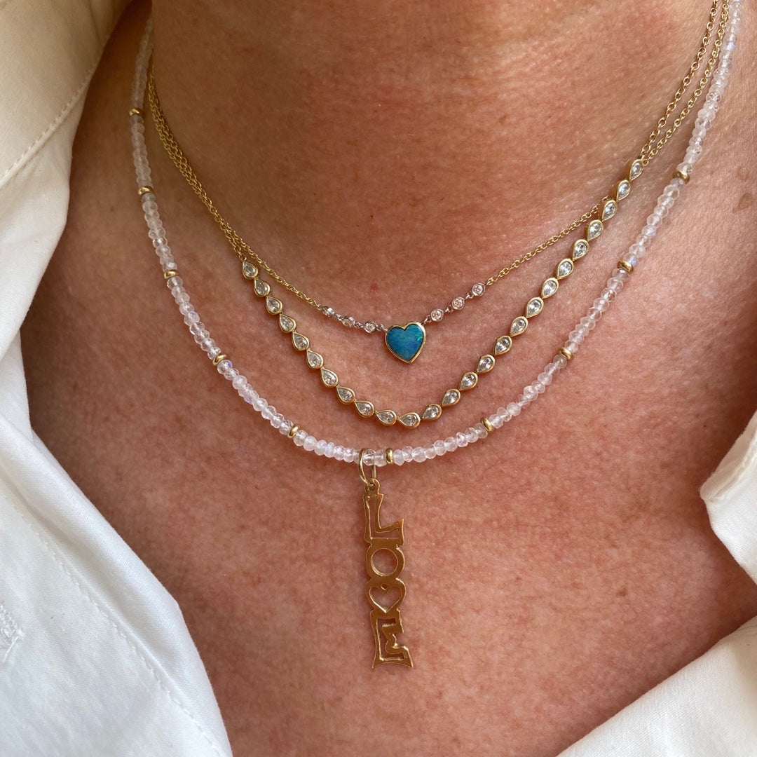 Opal Heart & Diamond Bezel Necklace