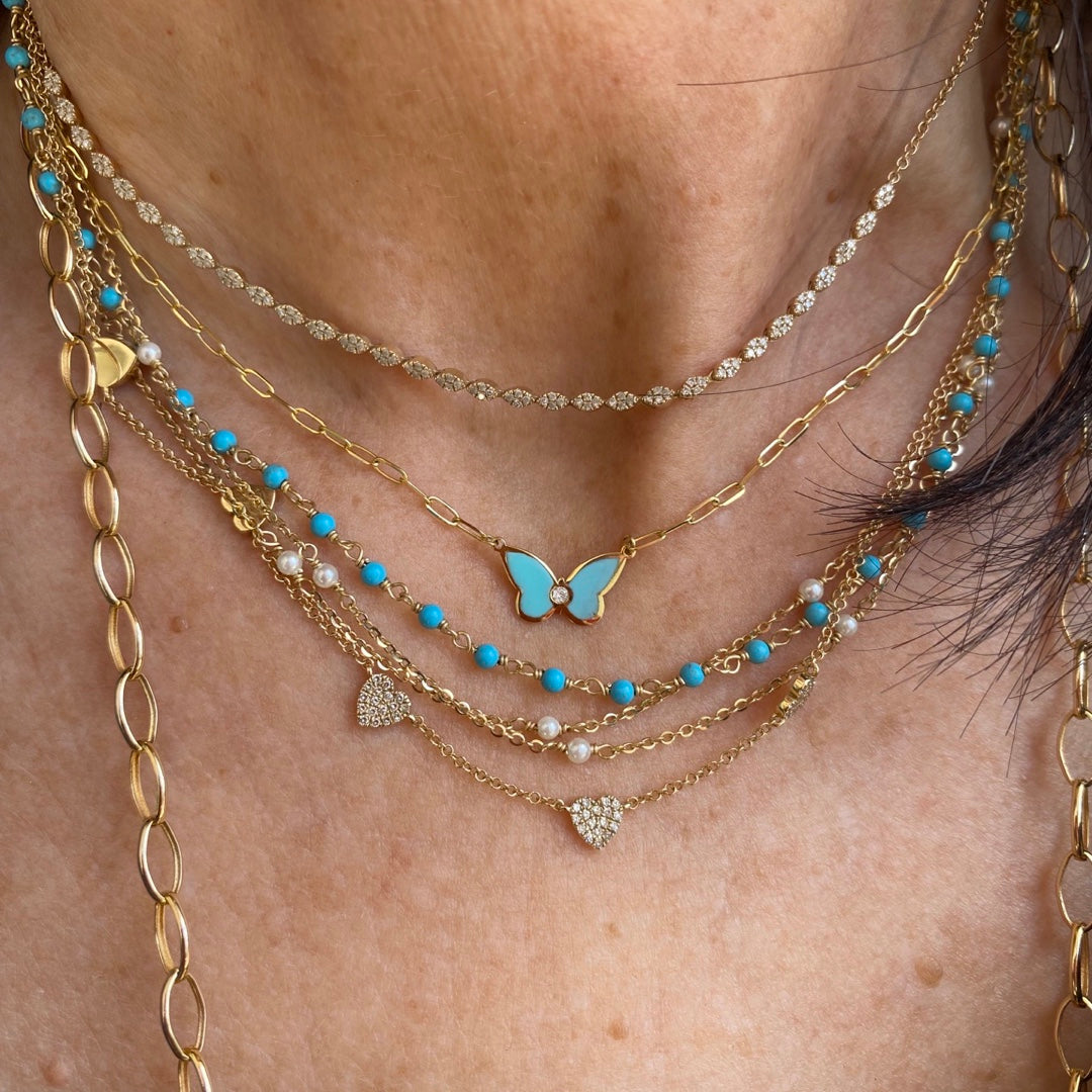 Turquoise & Diamond Butterfly Necklace