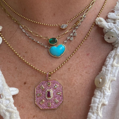 Turquoise & Diamond Heart with Diamond Chain