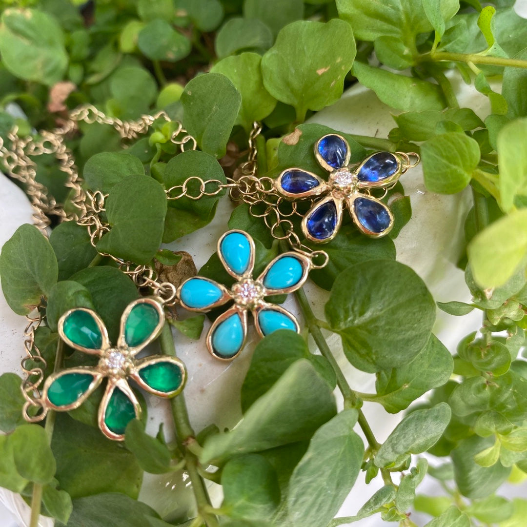 Turquoise & Diamond Orchid Necklace
