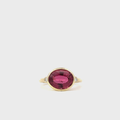 Bezel Set Pink Tourmaline and Diamond Ring