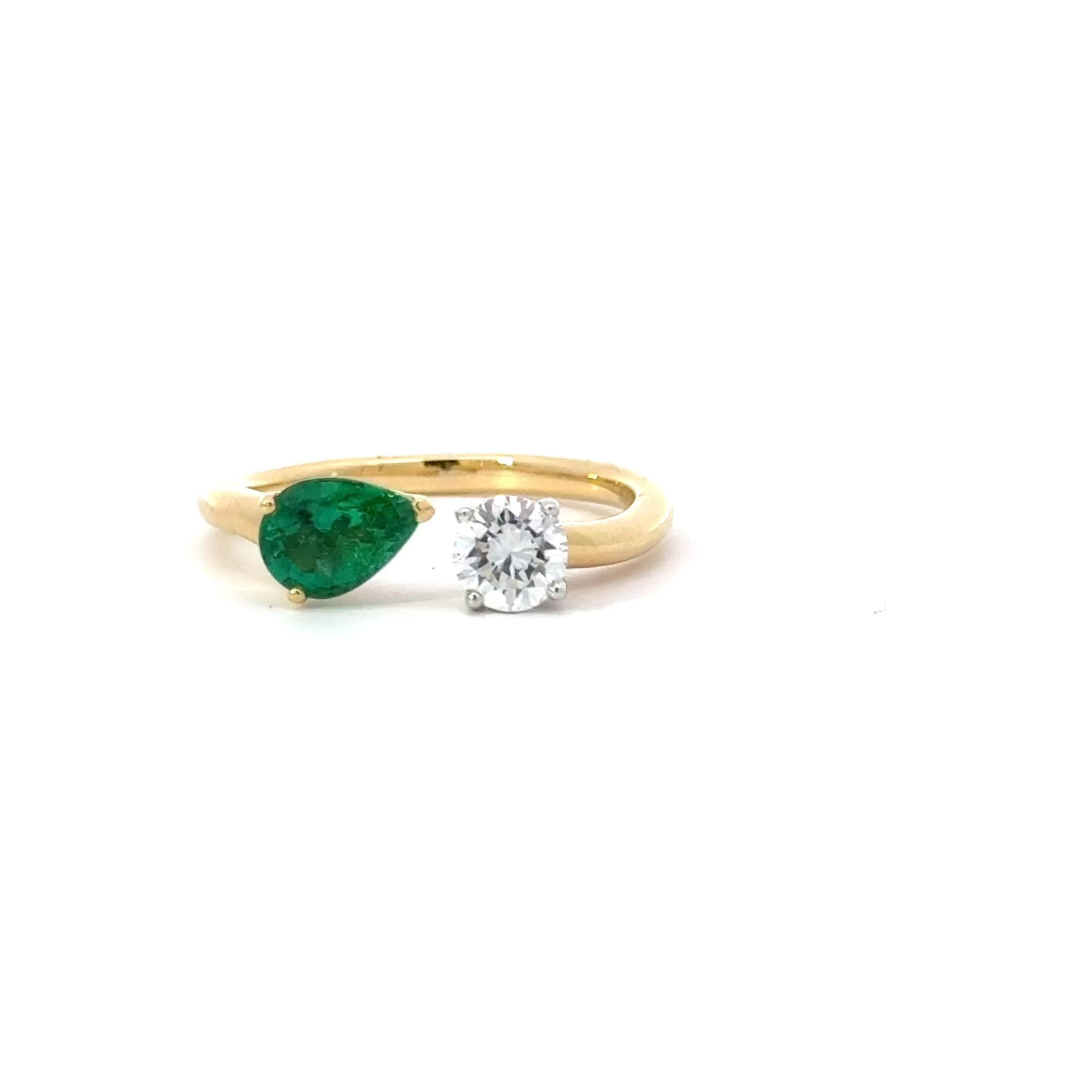 Emerald and Diamond Split Ring / 18k