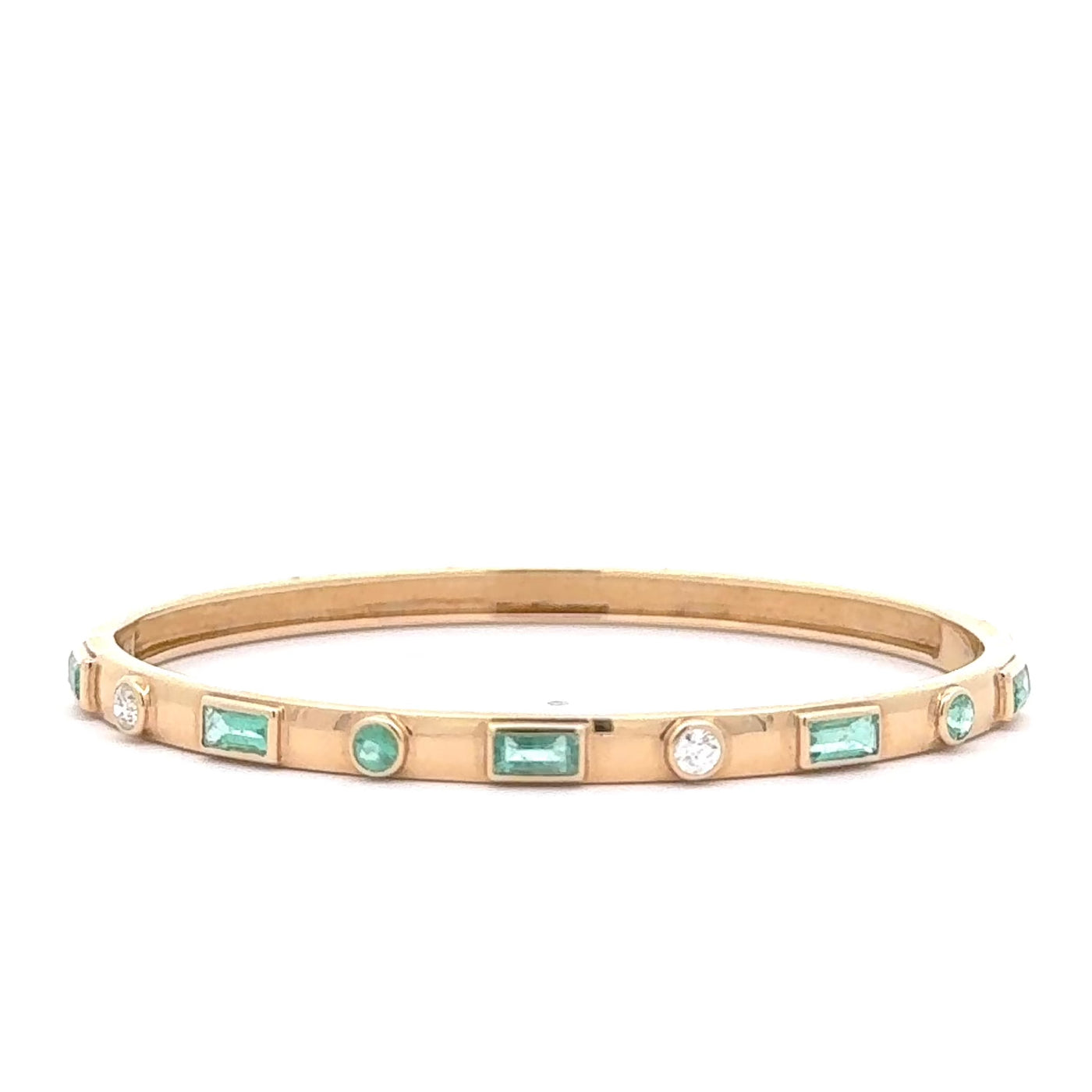 Multi Shape Emerald & Diamond Gold Bangle