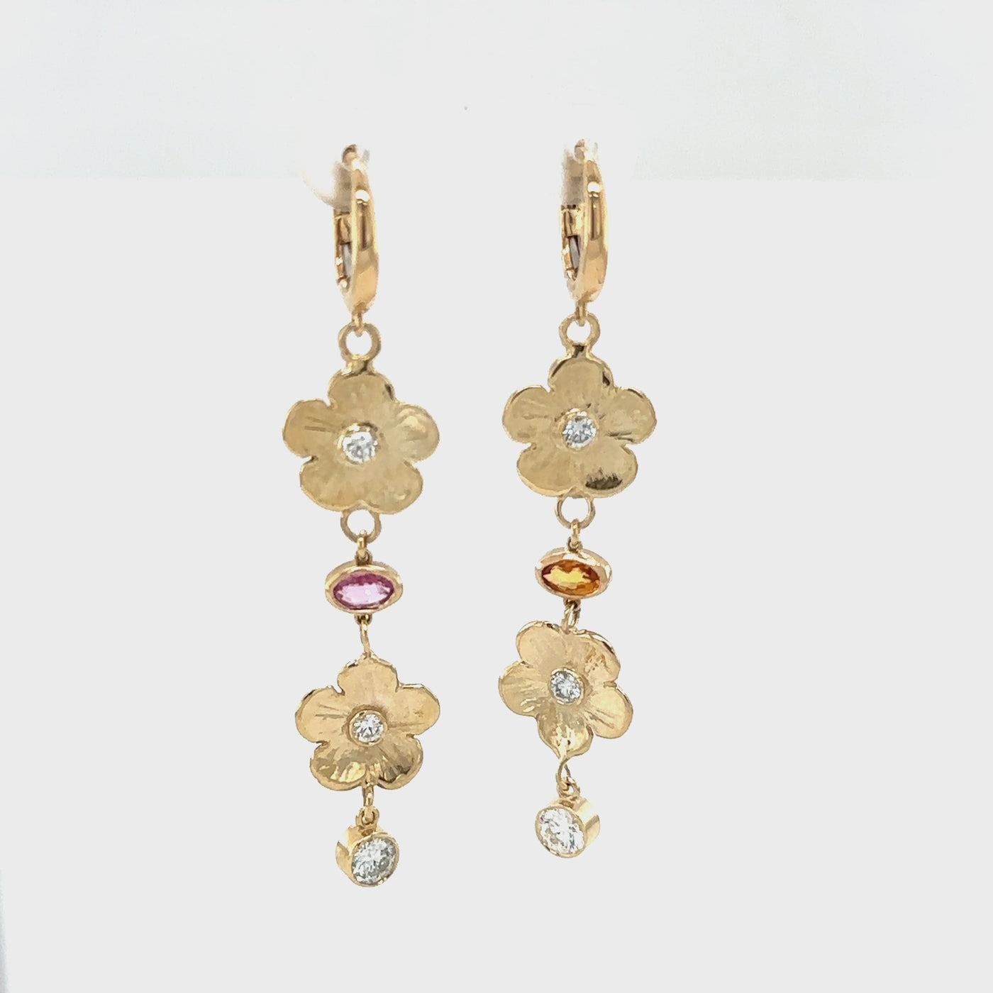Double Diamond Petunia and Sapphire Drop Earrings