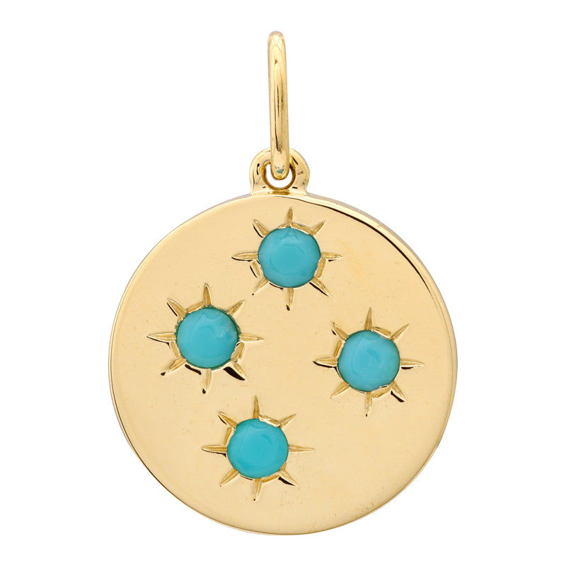 Gold Circle Pendant with Turquoise starbursts