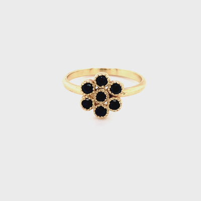 Water Lily Ring with Black Spinel
