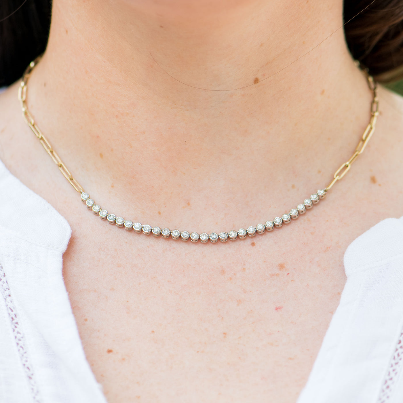 Diamond Tennis and Paper Clip Necklace