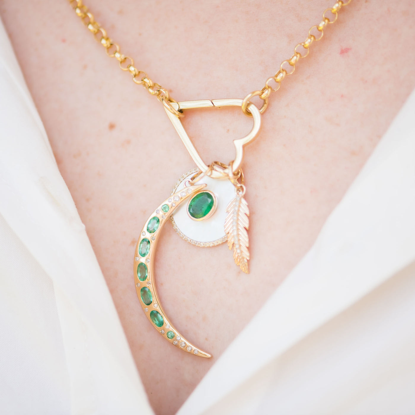 Emerald & Diamond Moon charm
