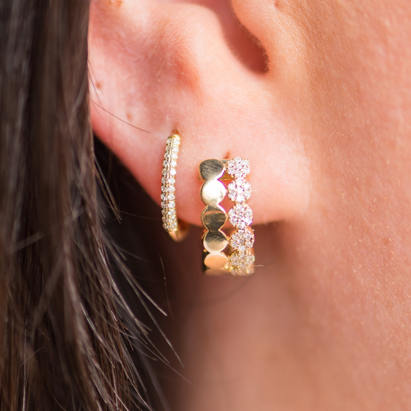 Double Row Gold & Diamond Hoops