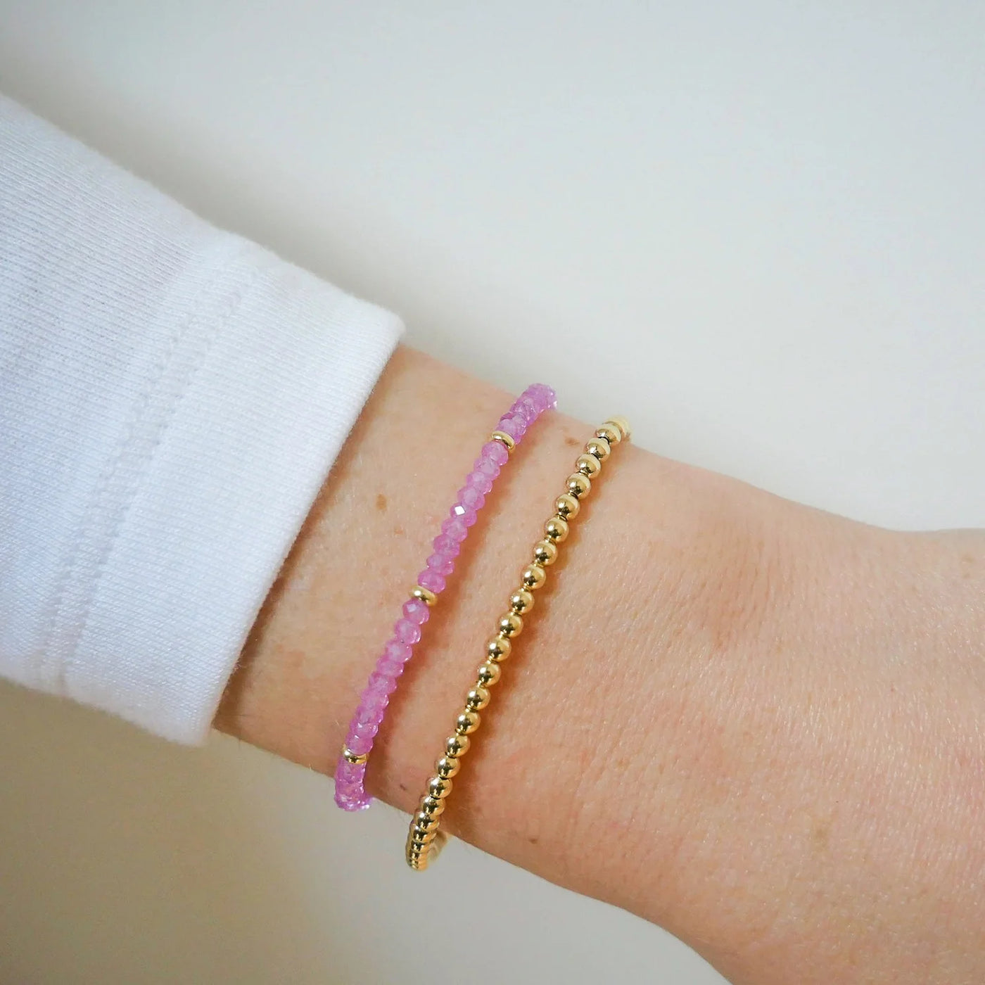 Pink Sapphire Birthstone Bead Bracelet