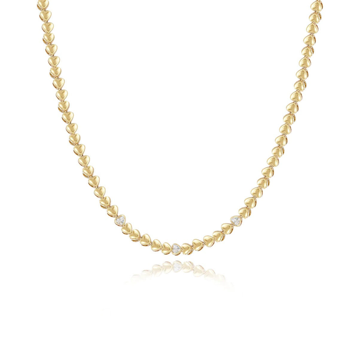 Golden Diamond Heart Tennis Necklace/3 Diamond Hearts