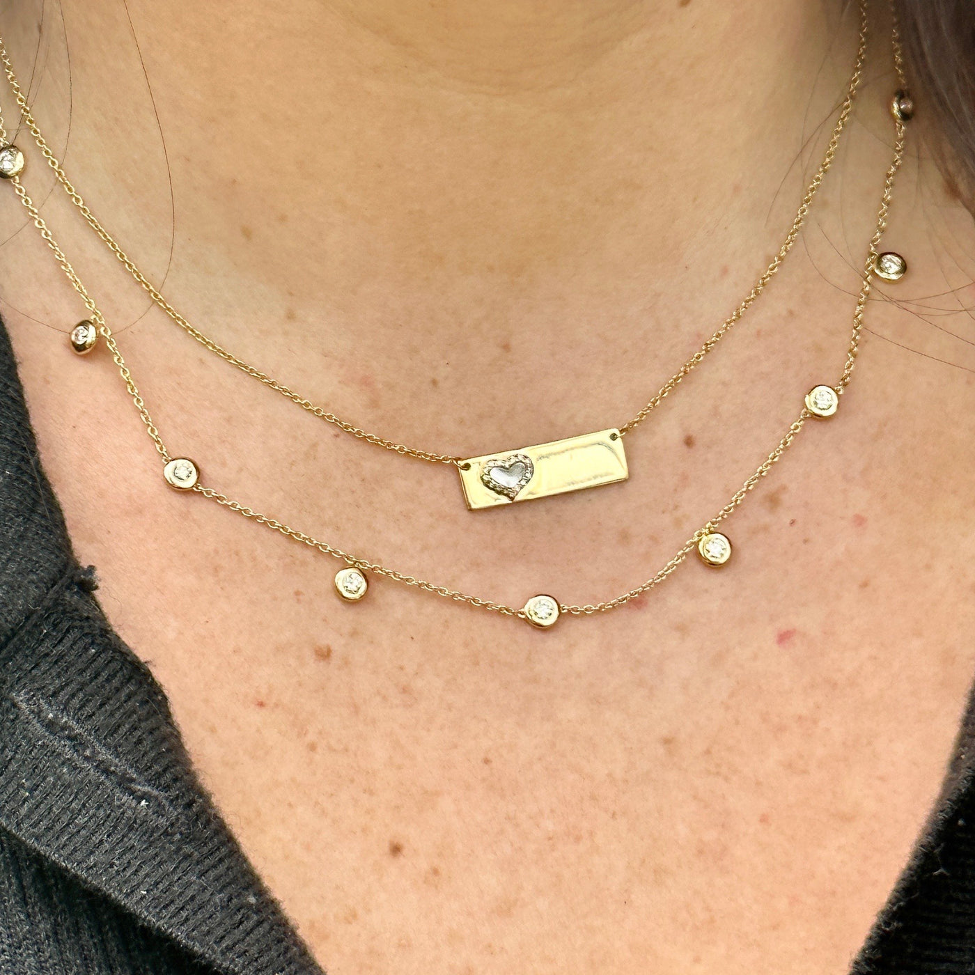 Mother of Pearl & Pave Diamond Heart Bar Necklace