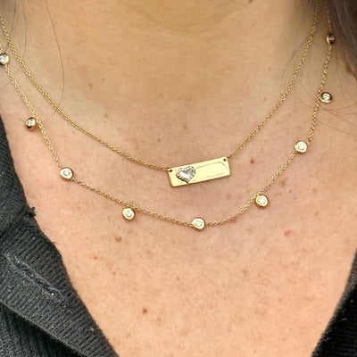 Mother of Pearl & Pave Diamond Heart Bar Necklace