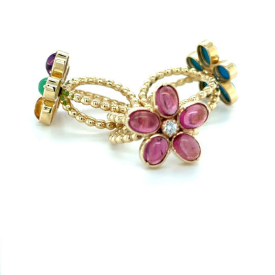Camellia Ring with Cabochon Pink Tourmaline & Diamond