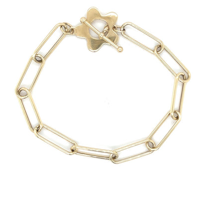 Round Link Paper Clip Bracelet with Wildflower Toggle