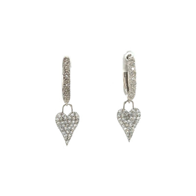 Pave Heart Drop Huggies/ White Gold