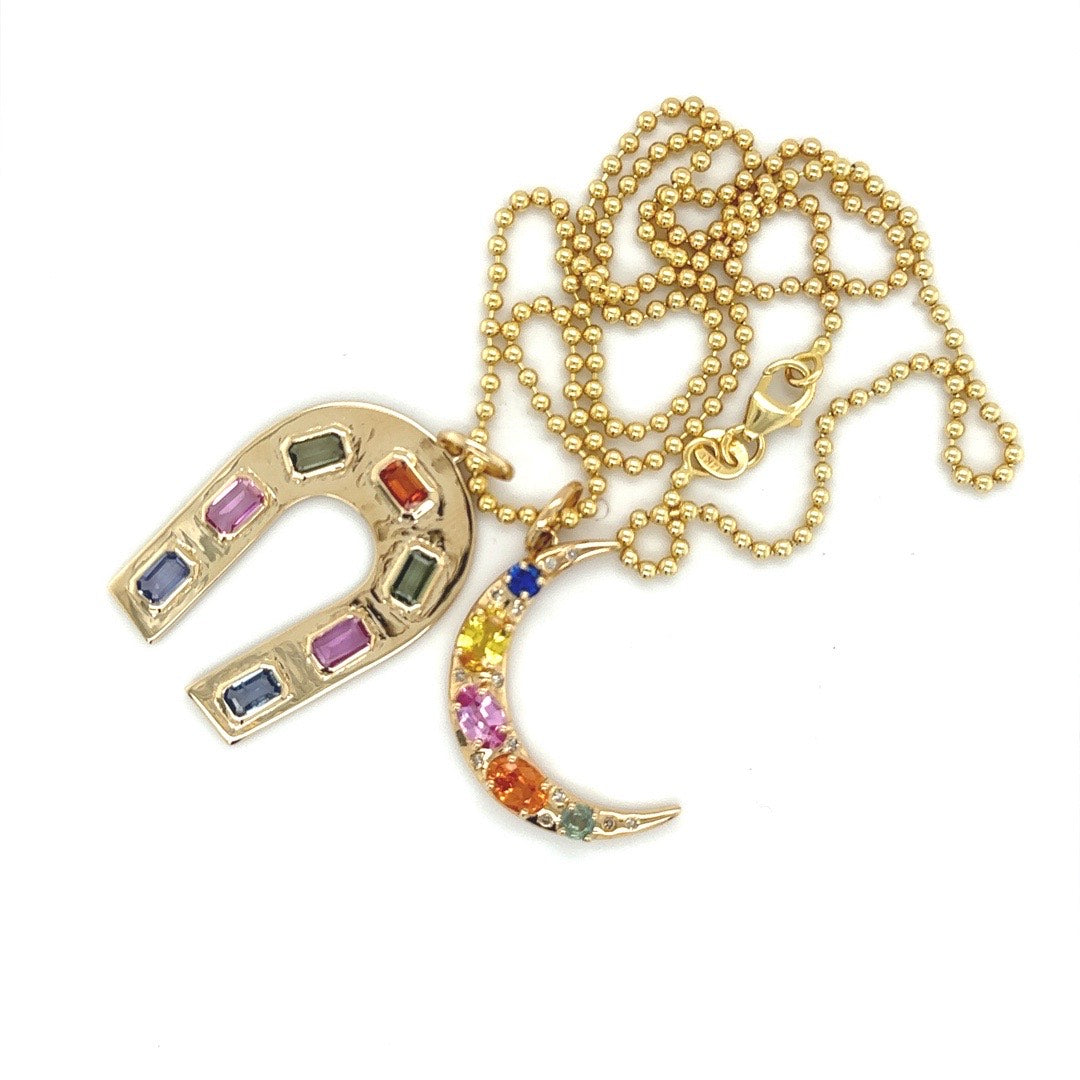 Gemstone & Diamond Moon Pendant