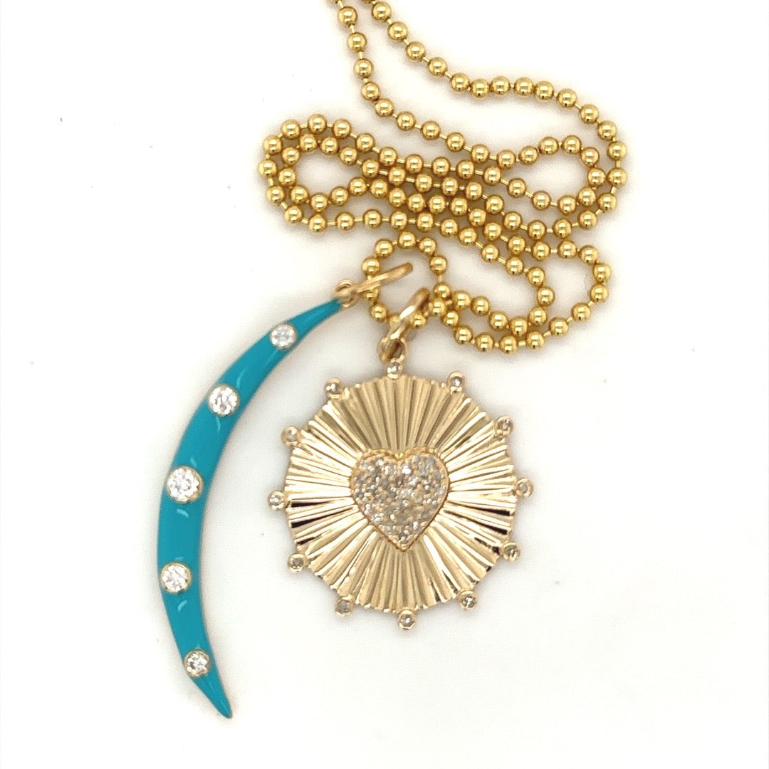 Turquoise & Diamond Moon Charm