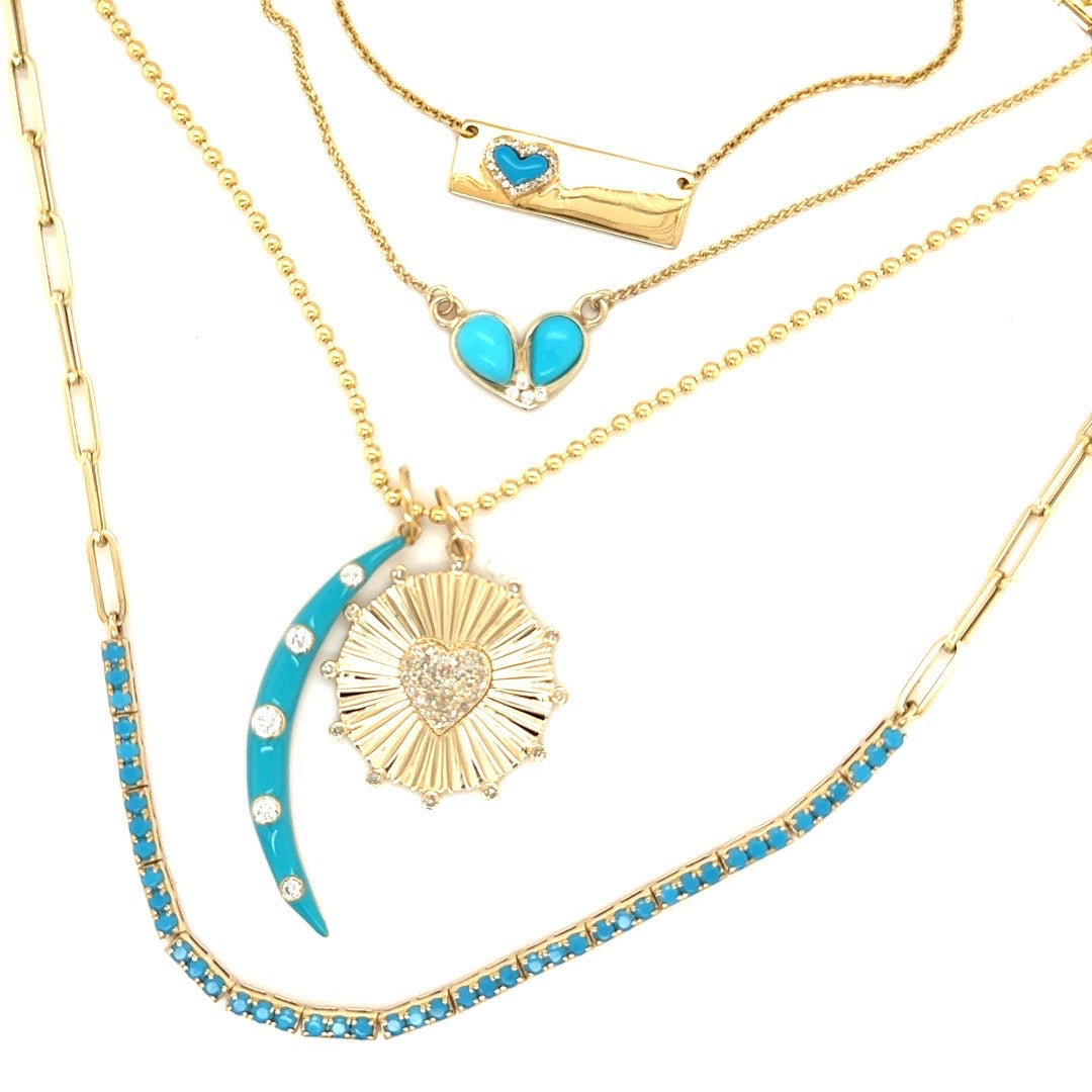 Turquoise & Diamond Moon Charm