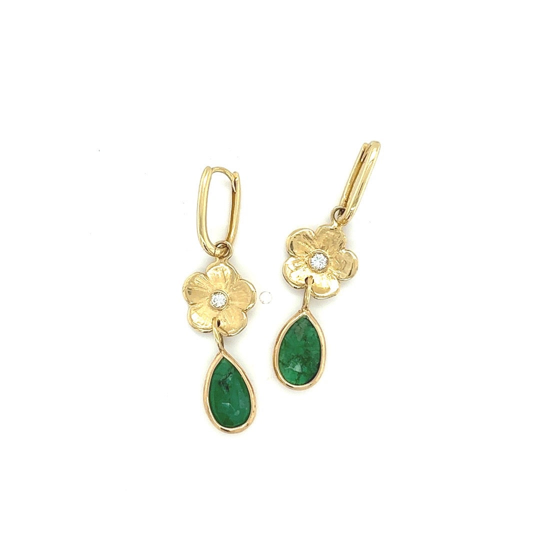 Petunia Diamond and Emerald Drop Earrings