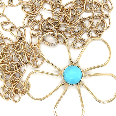Sunflower Pendant & Removable Clasp/Turquoise