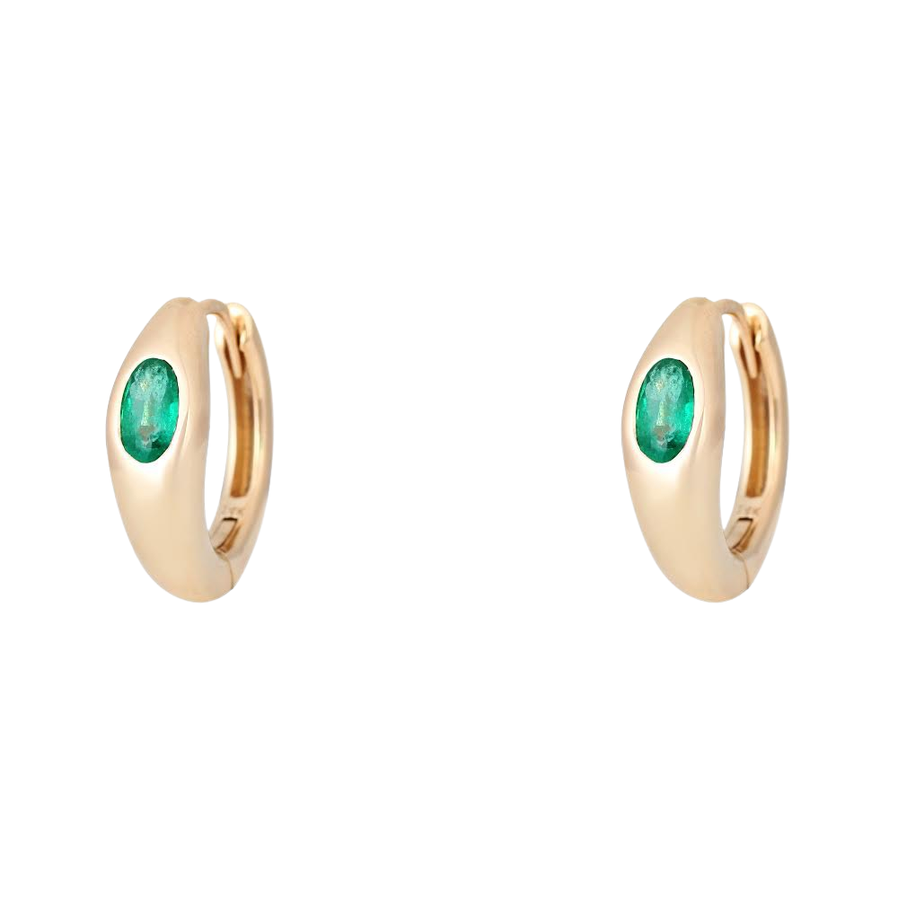Thick Gold Huggies with Emerald