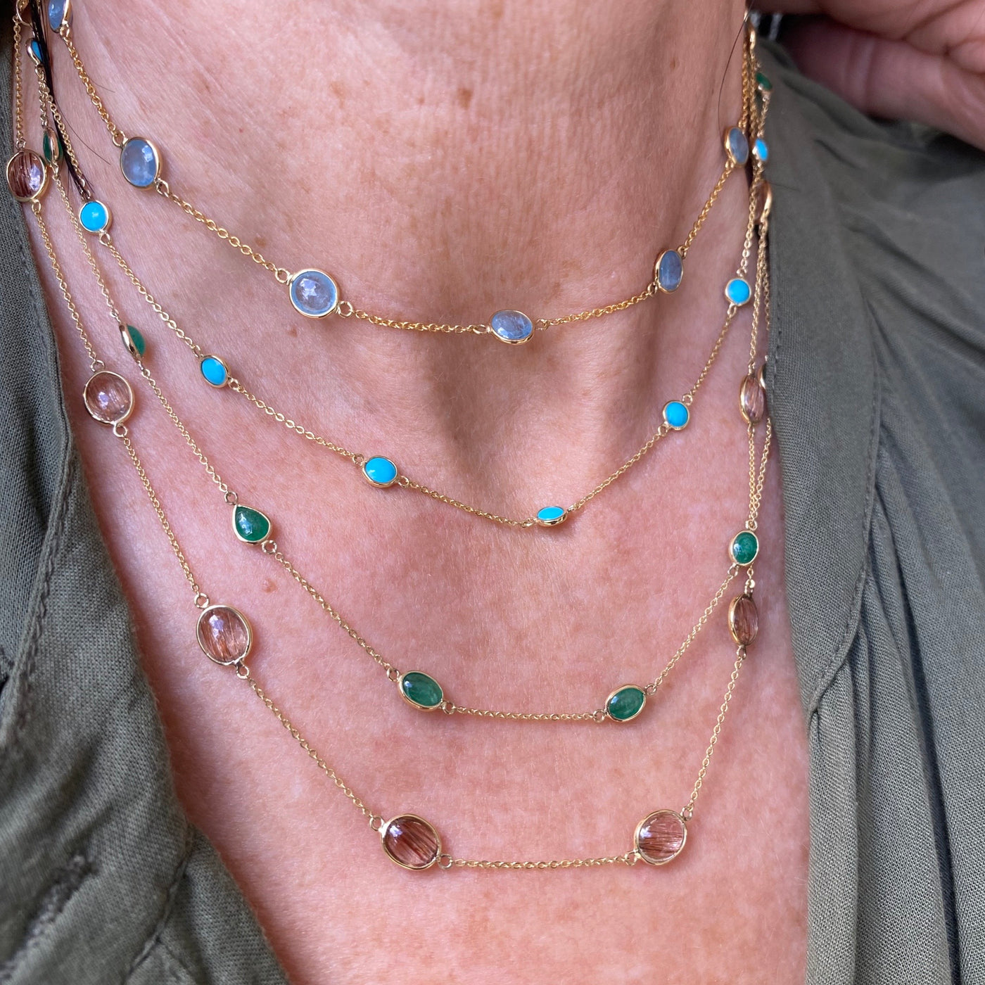 Oval Emerald Station Necklace