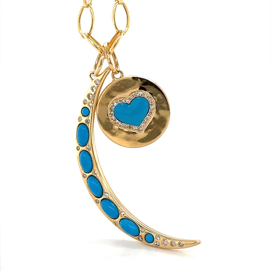 Turquoise & Diamond Moon Charm