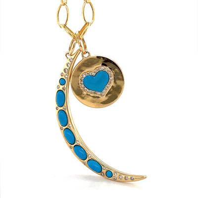 Turquoise & Diamond Moon Charm