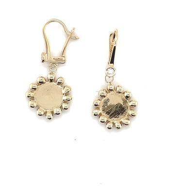 Beaded Disk and Diamond Leverback Earrings