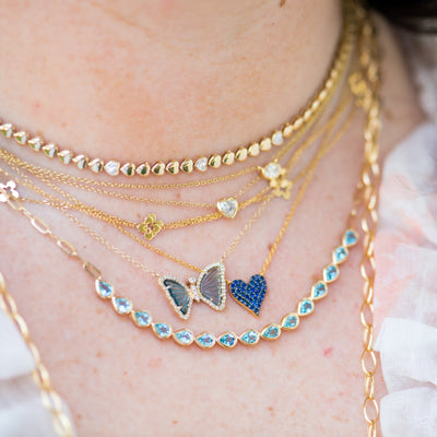Golden Diamond Heart Tennis Necklace/3 Diamond Hearts