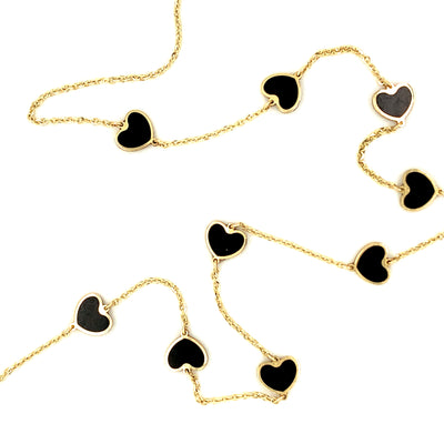 Mini Heart Station Necklace/Black Onyx