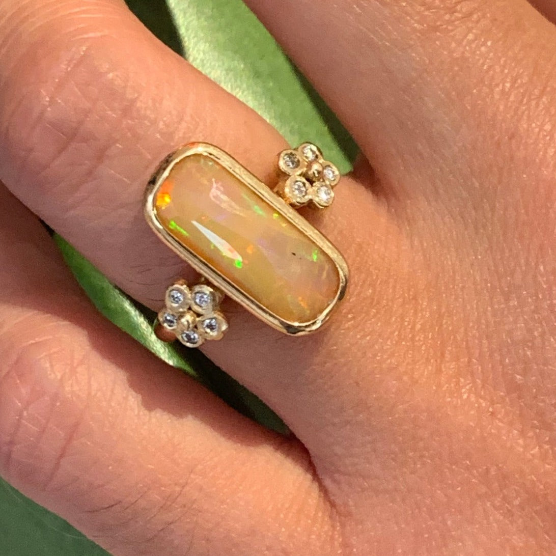 Double Flower and Opal Ring - Lauren Sigman Collection