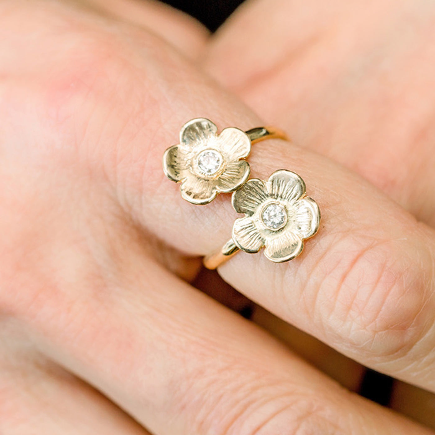 Double Petunia Split Ring with Diamonds - Lauren Sigman Collection