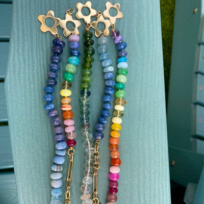 Denim Rainbow Bracelet/ Wildflower Toggle