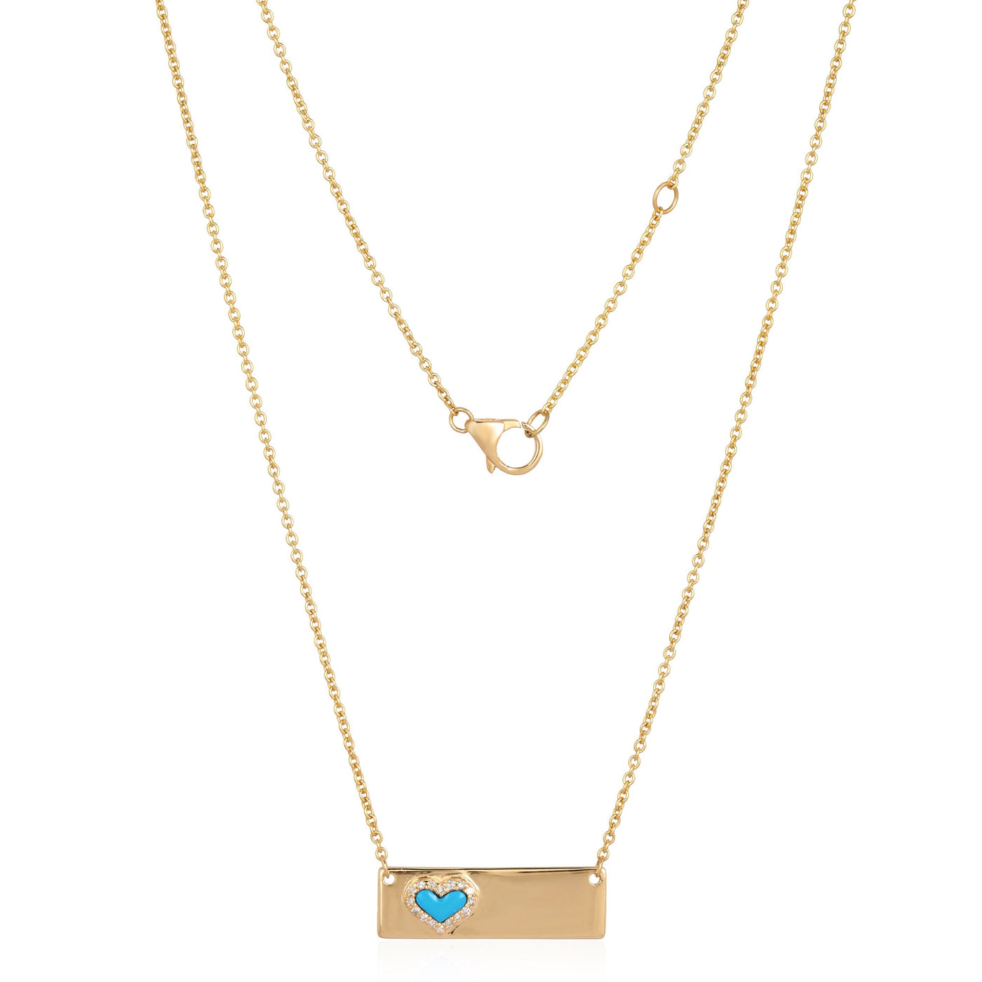 Turquoise & Pave Diamond Heart Bar Necklace