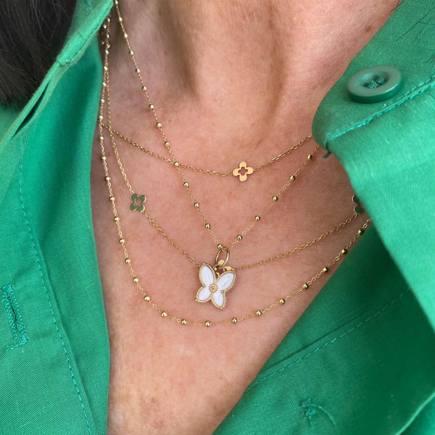 Gold Bead Station Chain/ 2mm