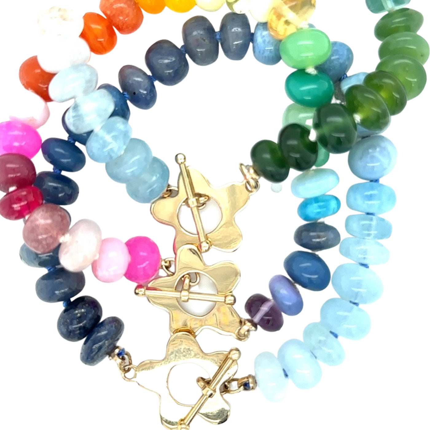 Denim Rainbow Bracelet/ Wildflower Toggle