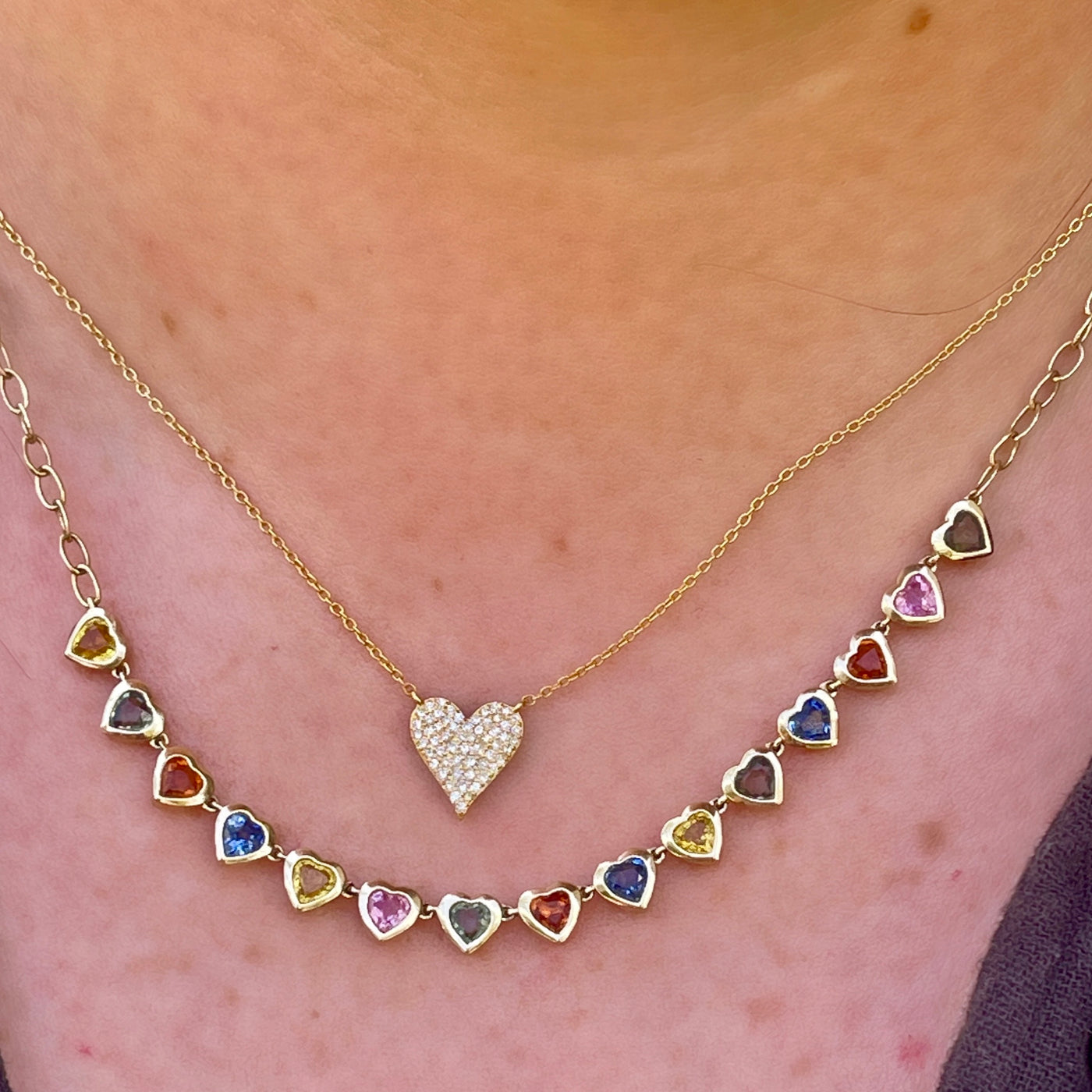Blue Sapphire and White Diamond Reversible Heart Necklace