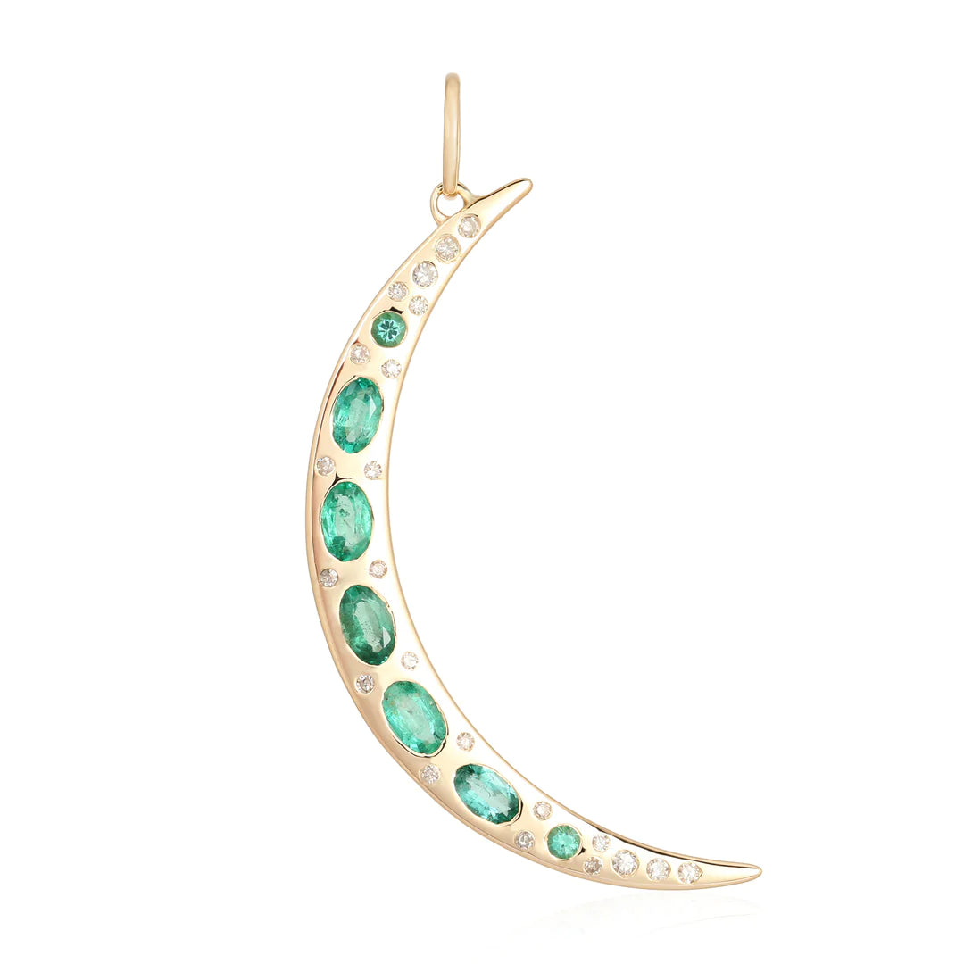 Emerald & Diamond Moon charm