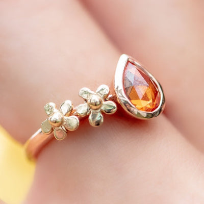Orange Sapphire and double flower Ring