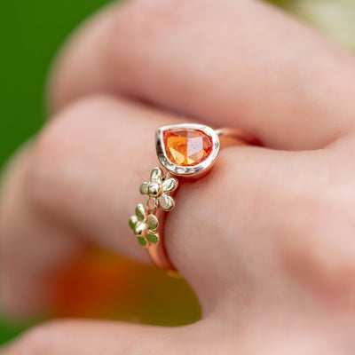 Orange Sapphire and double flower Ring