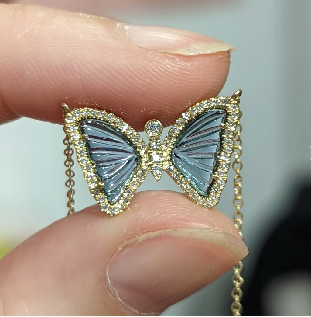 London Blue Topaz and Diamond Butterfly Necklace