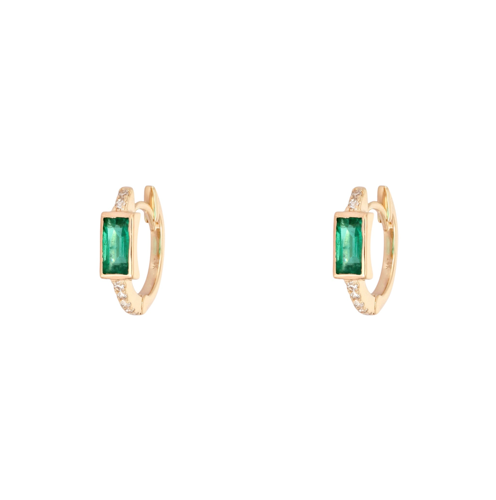 Emerald & Diamond Huggie Hoops