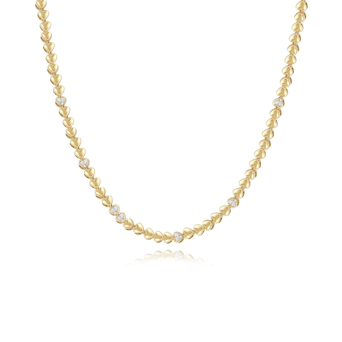 Golden Diamond Heart Tennis Necklace/7 Diamond Hearts