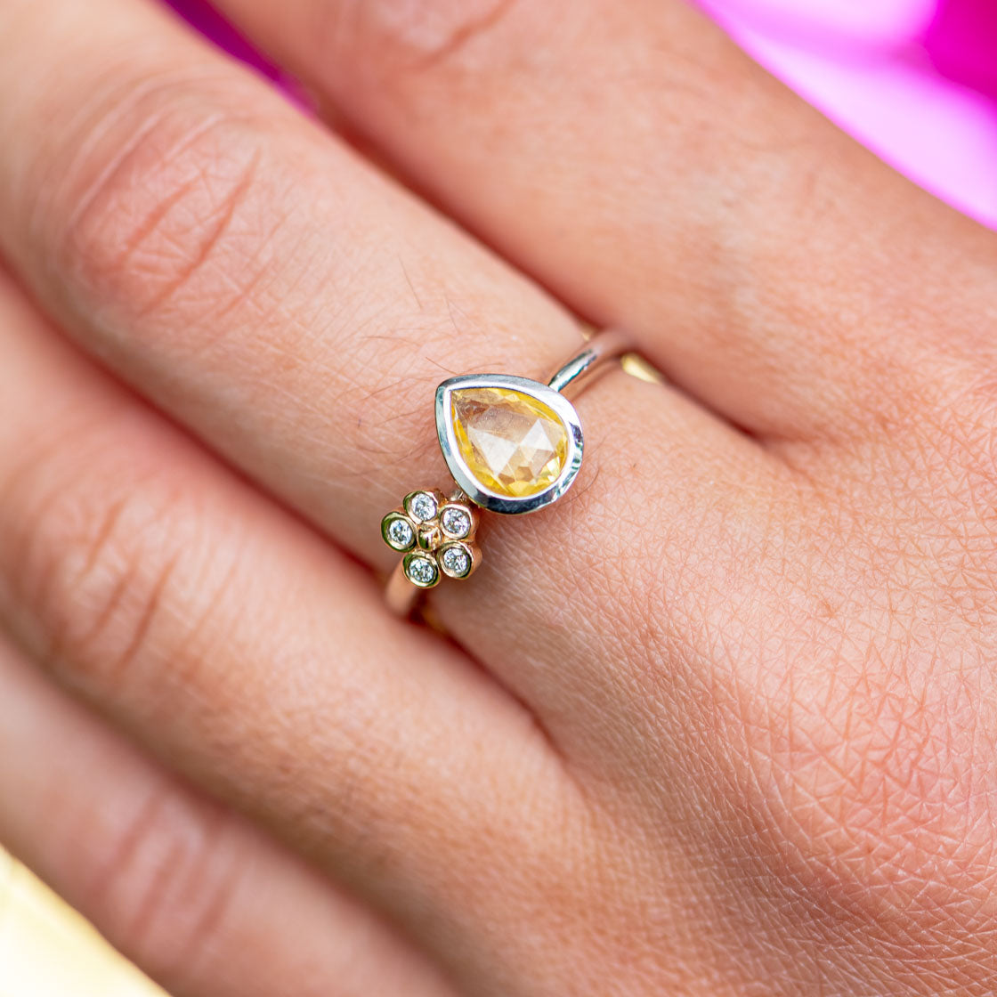 Pear Cut Bezel Set Yellow Sapphire Ring