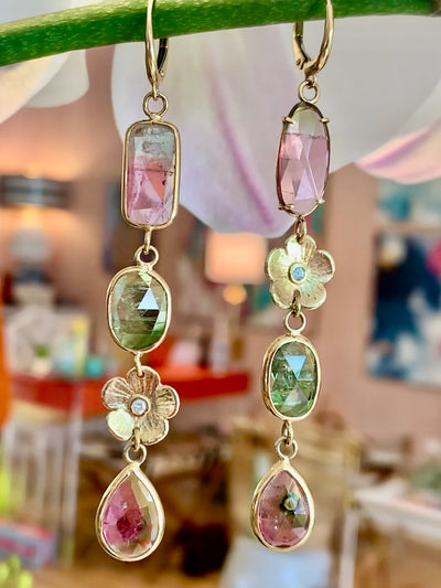 Rainbow Tourmaline and Petunia Diamond Earrings - Lauren Sigman Collection