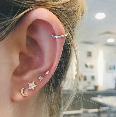 Diamond Star & Moon Stud Earrings - Lauren Sigman Collection
