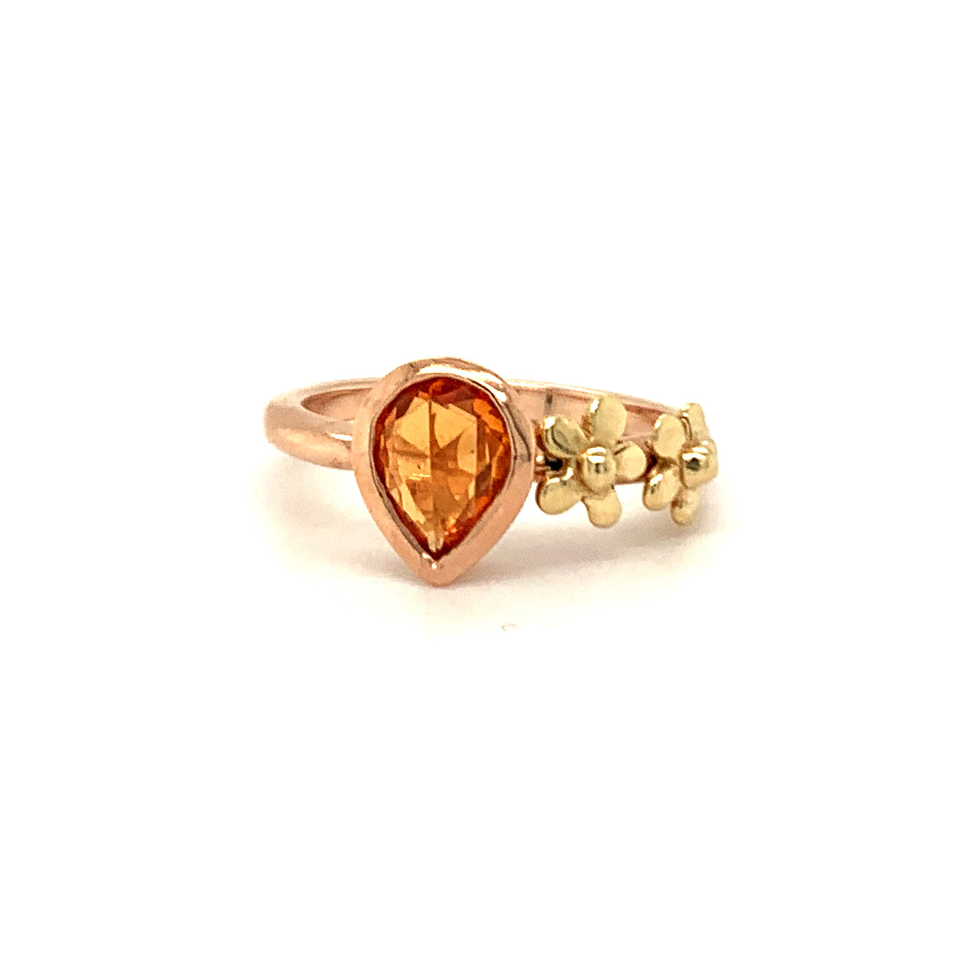 Orange Sapphire and double flower Ring